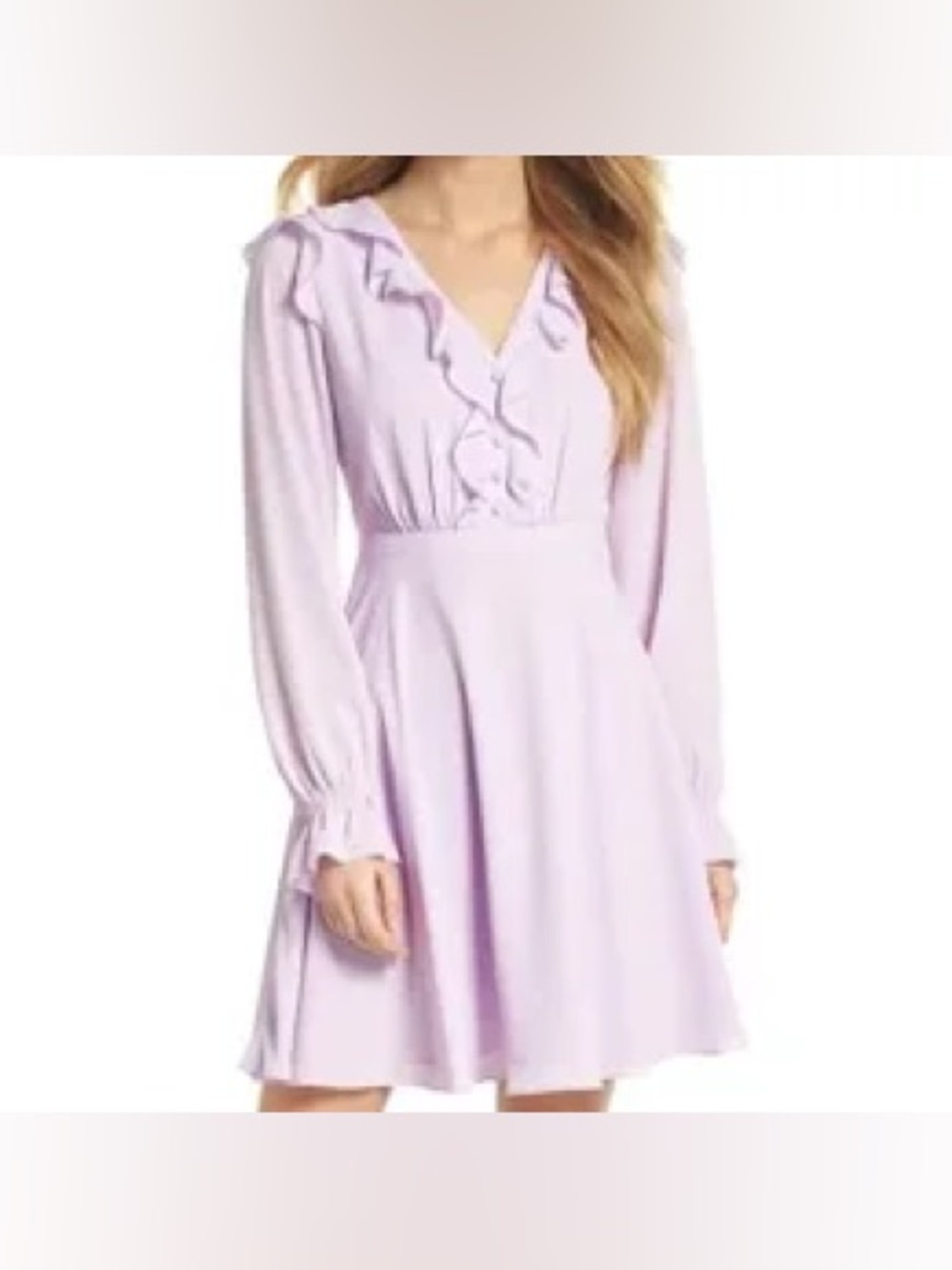 Gal Meets Glam Lavender Ruffle V-Neck Long Sleeve Dress